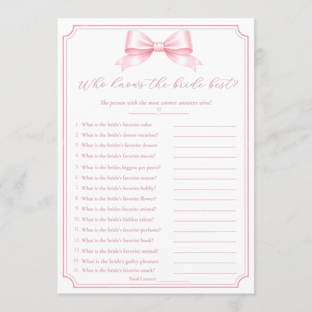 Jeu amusant de fête de mariage modifiable Qui conn (Devant)