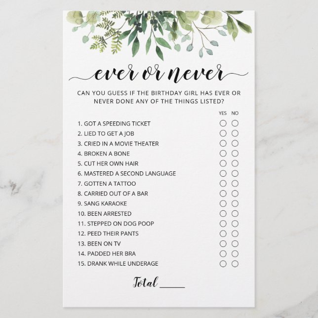 Jeu Anniversaire Jamais ou Jour d'Anniversaire (Devant)