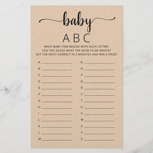 Jeu Baby ABC pour fête de bébé Alphabet (Devant)