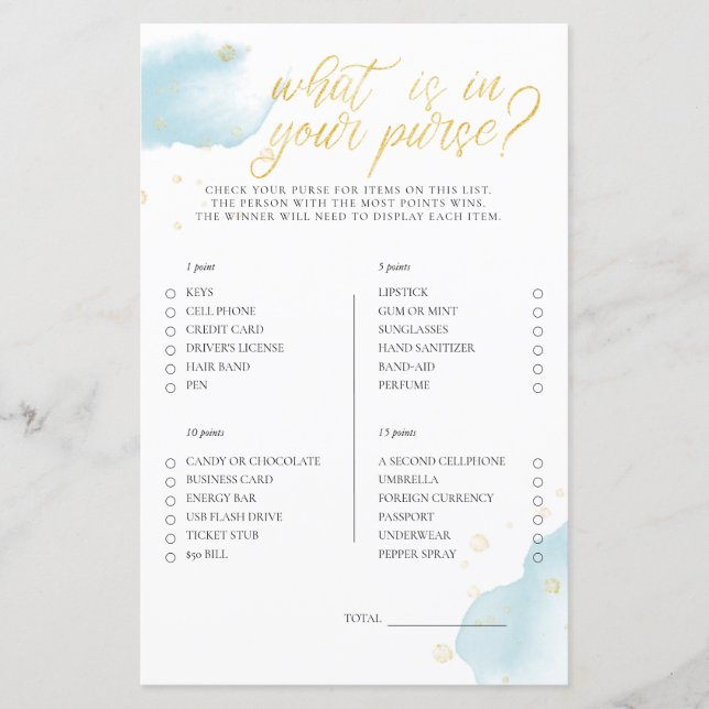 Jeu Baby shower Bleu D'Hiver Ce Qui Est Dans Votre (Devant)