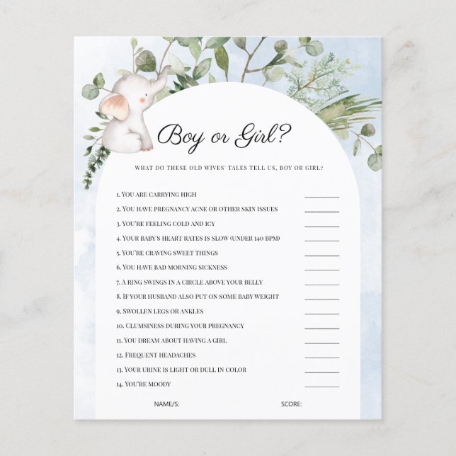 Jeu Baby shower bleu éléphant garçon ou fille (Devant)