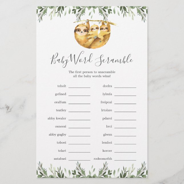 Jeu Baby shower de mots à deux fentes (Devant)