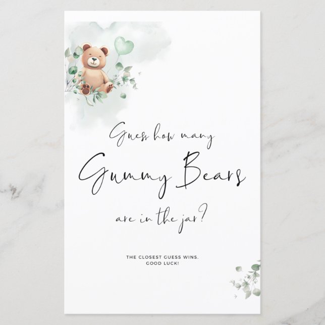 Jeu Baby shower ours - Devinez combien (Devant)