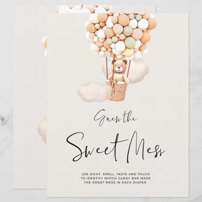 Jeu Baby shower Ours - Devinez Le Mess Doux (Devant / Derrière)