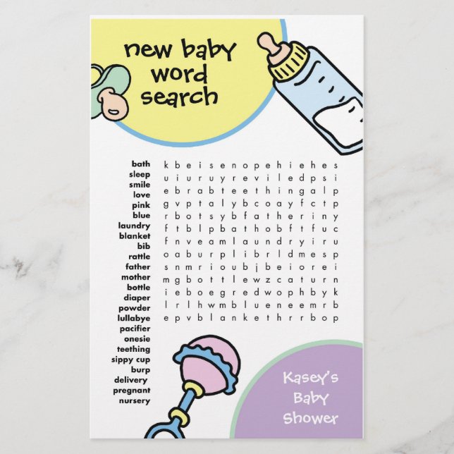 Jeu baby shower - Recherche Word (Devant)