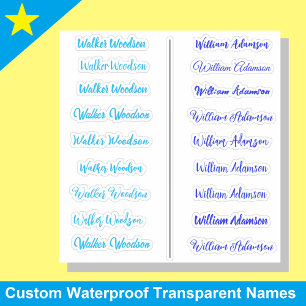 (Jeu bleu de 18) Stickers de nom simple transparen