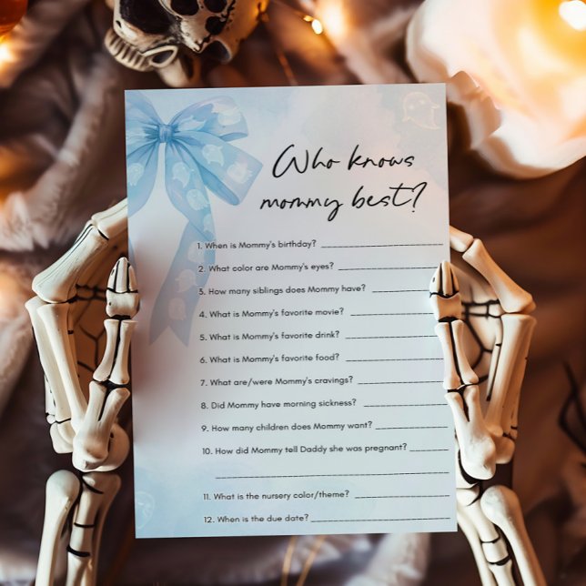 Jeu Blue Bow Little Boo Qui Connaît le Mieux Maman (Girl Coquette Halloween Baby Shower Who Knows Mommy Best Game)