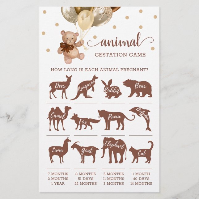Jeu Brown Et Gold Teddy Bear Animal Gestation (Devant)