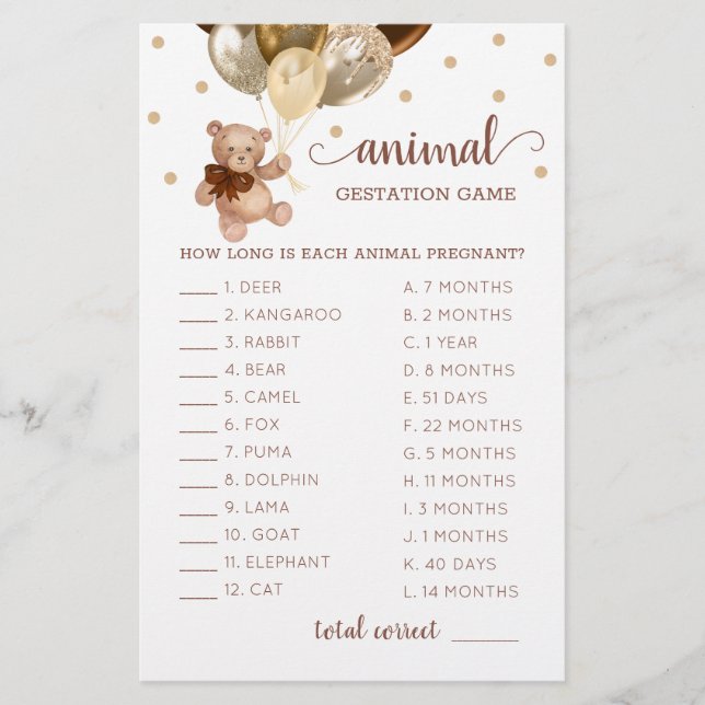 Jeu Brown Et Gold Teddy Bear Animal Gestation (Devant)