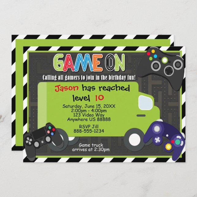 Jeu Camion Vidéo Jeu Anniversaire Invitation (Devant / Derrière)