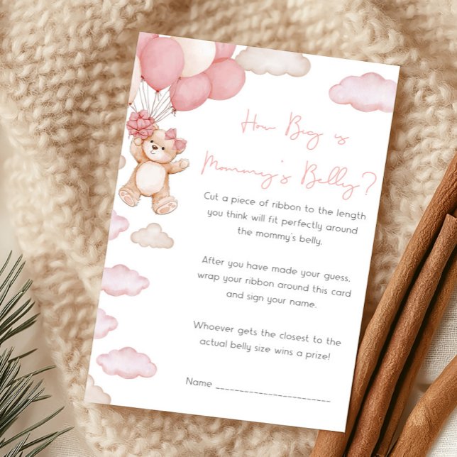 Jeu Combien le Ventre de Maman est-il Gros? Ours R (Girl Bear Balloon Baby Shower How Big Is Mommy's Belly Game)