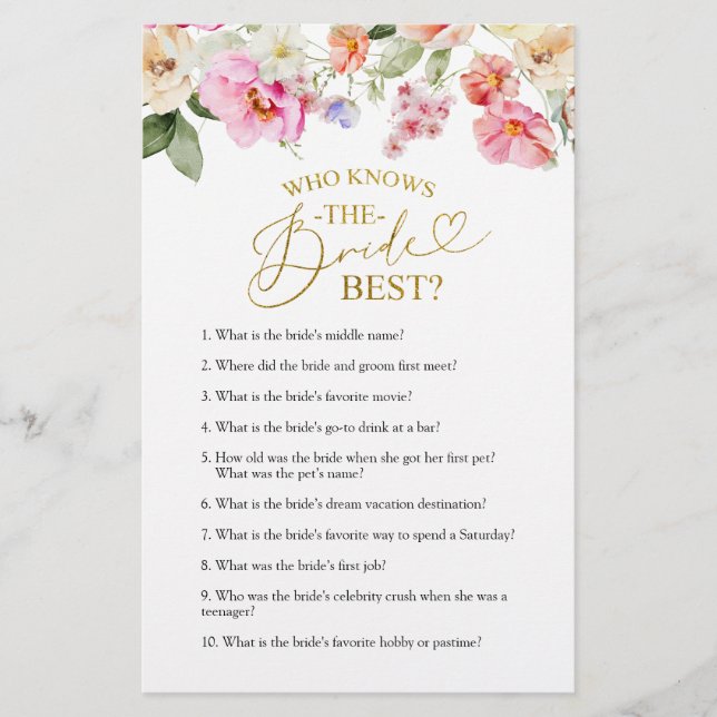 Jeu Connaît la Mariée de la Douche de Mariage Flor (Devant)