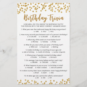 Jeu d'anniversaire Trivia avec réponses Anniversai