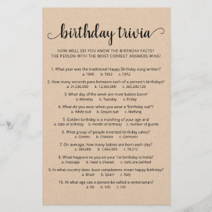 Jeu d'anniversaire Trivia avec réponses Anniversai