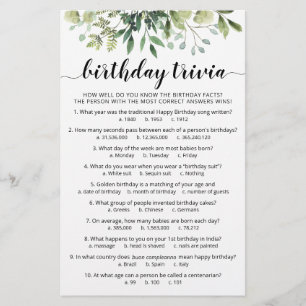 Jeu d'anniversaire Trivia avec réponses Anniversai