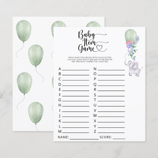 Jeu d'article bébé éléphant. Jeu de baby shower (Devant / Derrière)