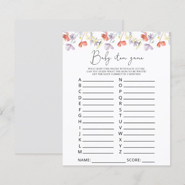 Jeu d'article bébé Fleurs sauvages. Jeu de Baby Sh (Devant / Derrière)