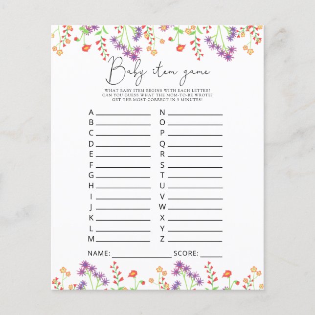 Jeu d'article bébé Fleurs sauvages. Jeu de Baby Sh (Devant)
