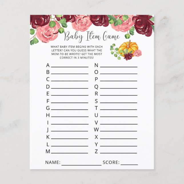 Jeu d'article pour bébé citrouille. Jeu baby showe (Devant)