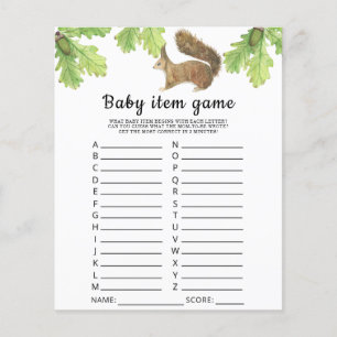 Jeu d'article pour bébé écureuil. Jeu baby shower