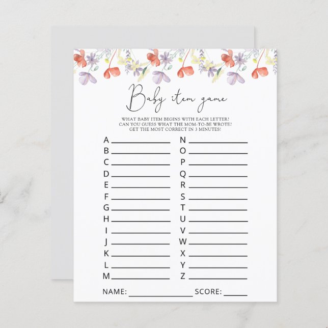 Jeu d'article pour bébé fleur sauvage. Jeu baby sh (Devant / Derrière)