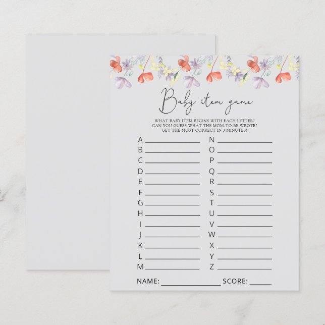 Jeu d'article pour bébé fleur sauvage. Jeu baby sh (Devant / Derrière)