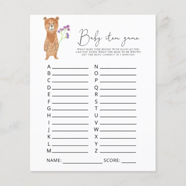 Jeu d'article pour bébé. Jeu baby shower (Devant)