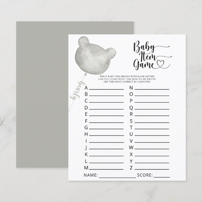 Jeu d'article pour bébé. Jeu baby shower (Devant / Derrière)