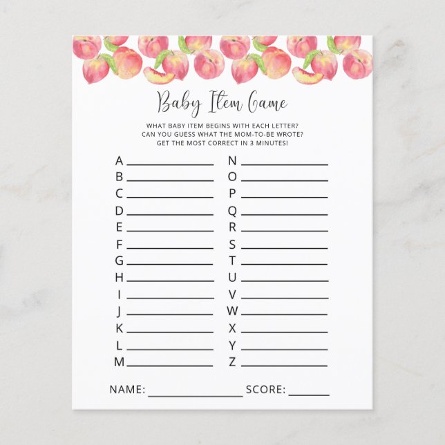 Jeu d'article pour bébé Pêcher. Jeu baby shower (Devant)