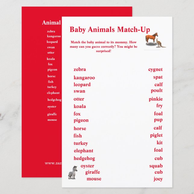 Jeu d'assortiment d'animaux sur le thème de l'appa (Devant / Derrière)