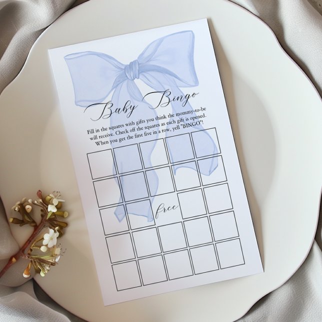 Jeu de Baby Bingo Baby Shower Coquette Ruban Bleu (Créateur téléchargé)