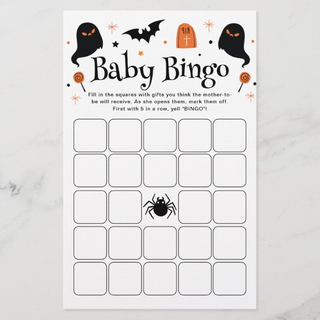 Jeu de Baby Bingo pour Baby Shower Halloween (Devant)