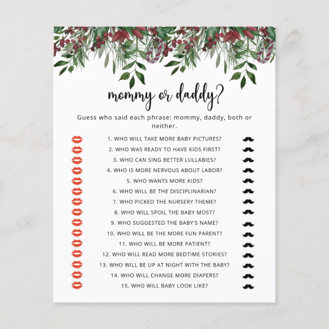 Jeu de baby shower à feuillage persistant maman ou (Devant)