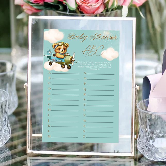 Jeu de Baby Shower ABC Ours en Peluche Avion (Airplane Teddy Bear Baby Shower Game ABC)