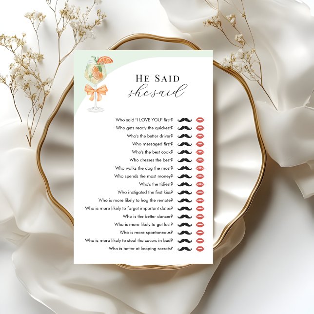 Jeu de Baby Shower Aperol Spritz Il a dit Elle a d (Créateur téléchargé)