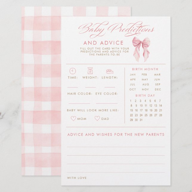Jeu de Baby Shower Arc de Prédictions et Conseils  (Devant / Derrière)