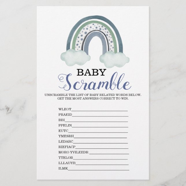 Jeu de Baby shower arc-en-ciel Word Scramble (Devant)