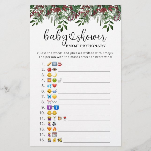 Jeu de baby shower avec émoji d'image de verdure (Devant)