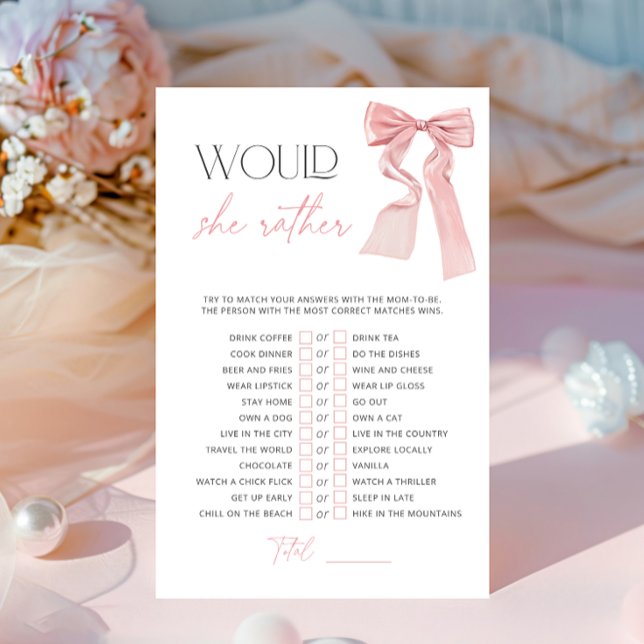 Jeu de baby shower avec un nœud rose (Créateur téléchargé)