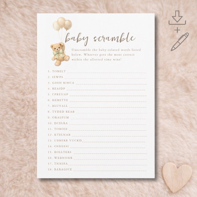 Jeu de Baby Shower "Bearly Wait" Carte de remue-mé (Créateur téléchargé)
