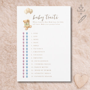 Jeu de Baby Shower "Bearly Wait" Carte des Traits