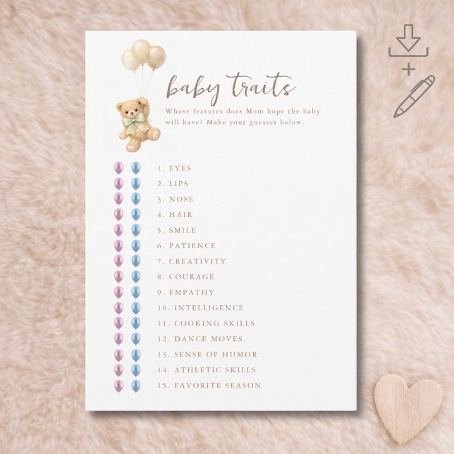Jeu de Baby Shower "Bearly Wait" Carte des Traits  (Créateur téléchargé)