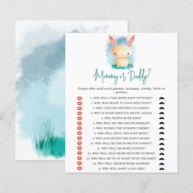 Jeu de baby shower bébé maman ou papa lapin (Devant / Derrière)