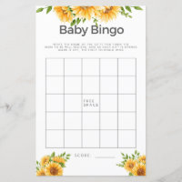 Jeu de Baby Shower Bingo Bébé Tournesols Jaunes