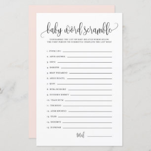 Jeu de Baby shower Black Script Baby Word Scramble