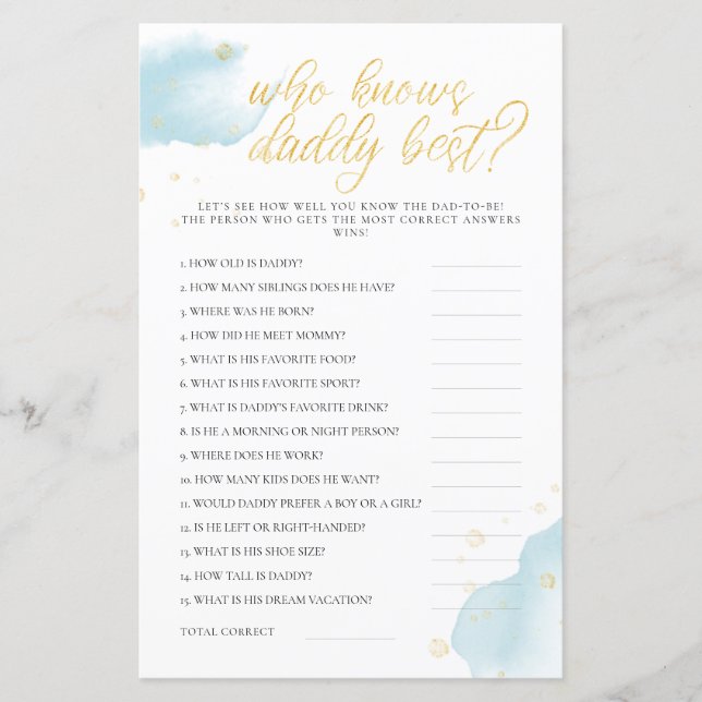 Jeu de Baby Shower Bleu Hiver Qui Connaît le mieux (Devant)