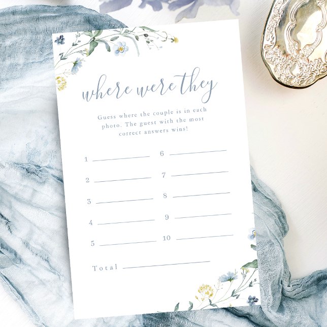 Jeu de baby shower Blue Wildflower où étaient-ils (Blue Wildflower where were they bridal shower game)