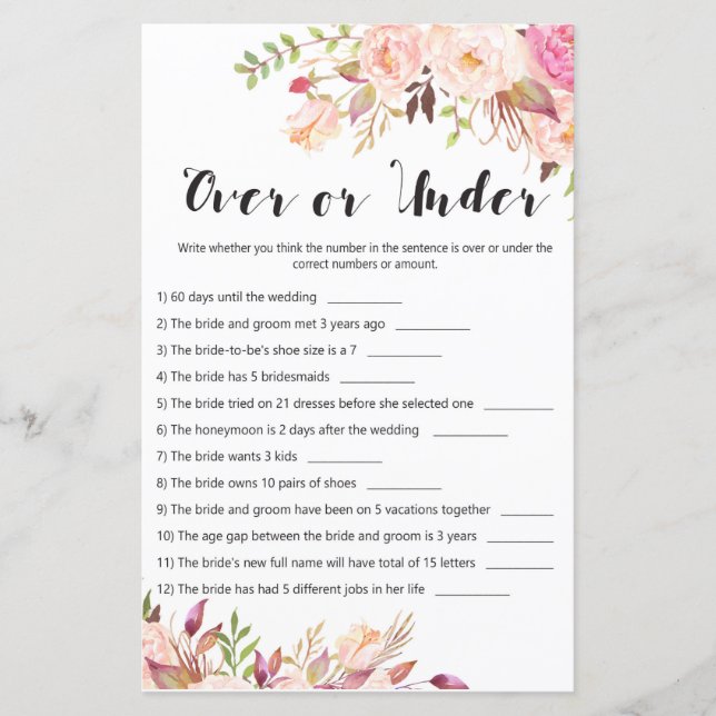 Jeu de Baby Shower Bohème Floral - Au-dessus ou en (Devant)