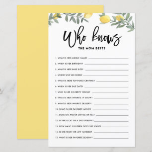 Jeu de baby shower Boho Lemon Qui connaît le mieux