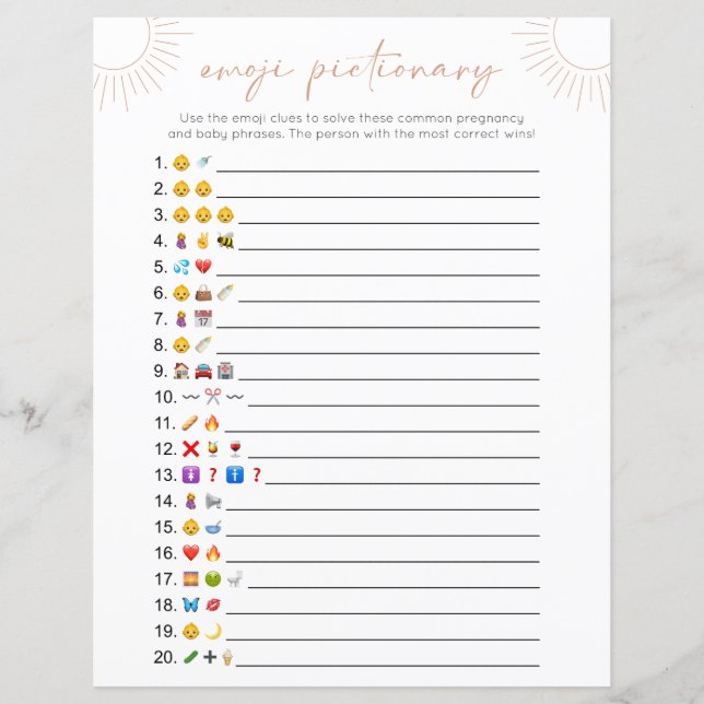 Jeu de Baby Shower Boho Sun Emoji (Devant)
